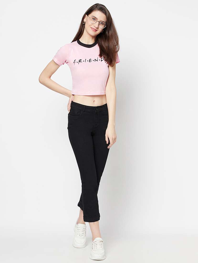 women's chest print crew neck t-shirt - 17853806 - Standard Image - 3