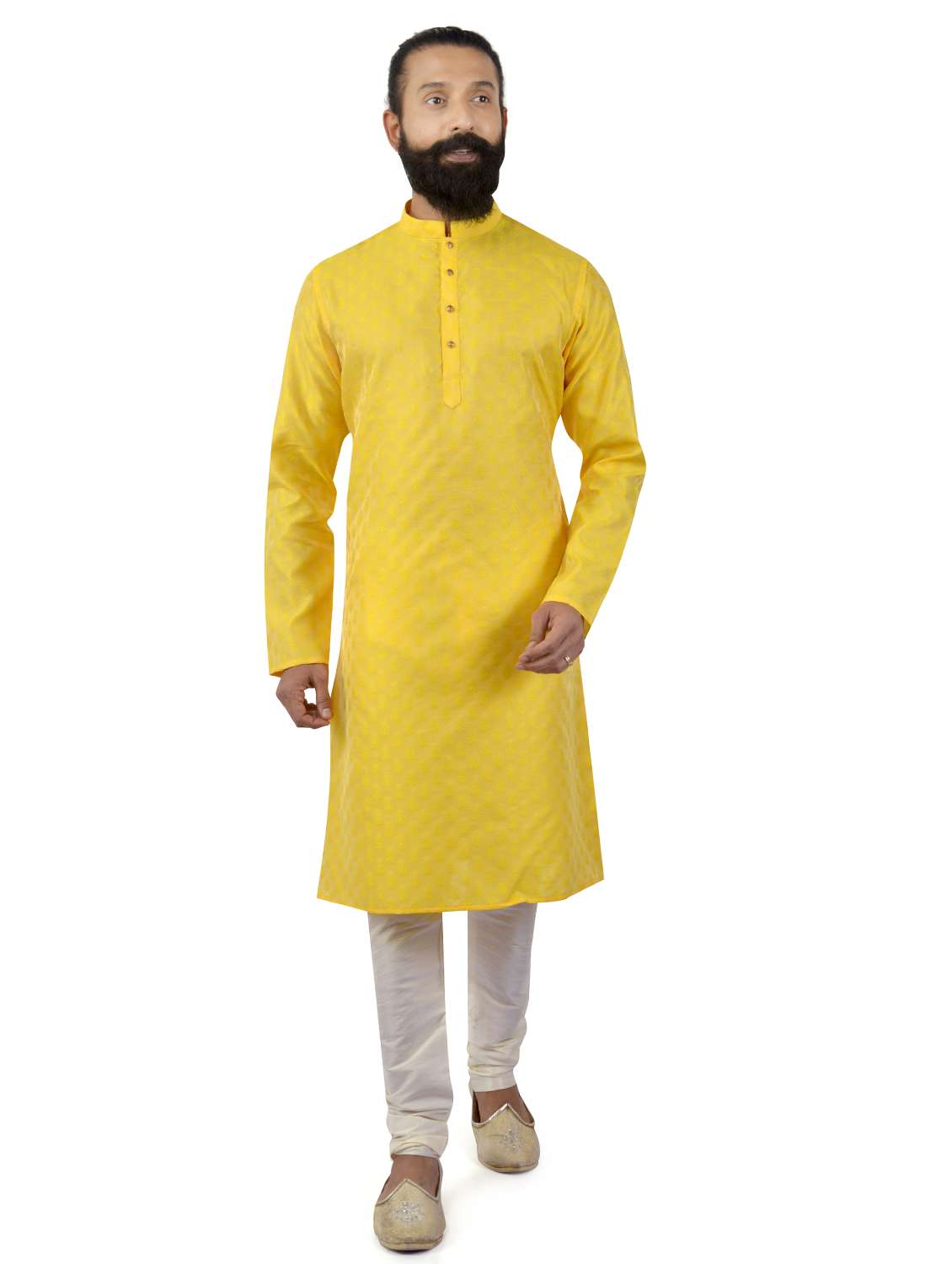 yellow jacquard kurta pyjama set - 17854156 - Zoom Image - 0