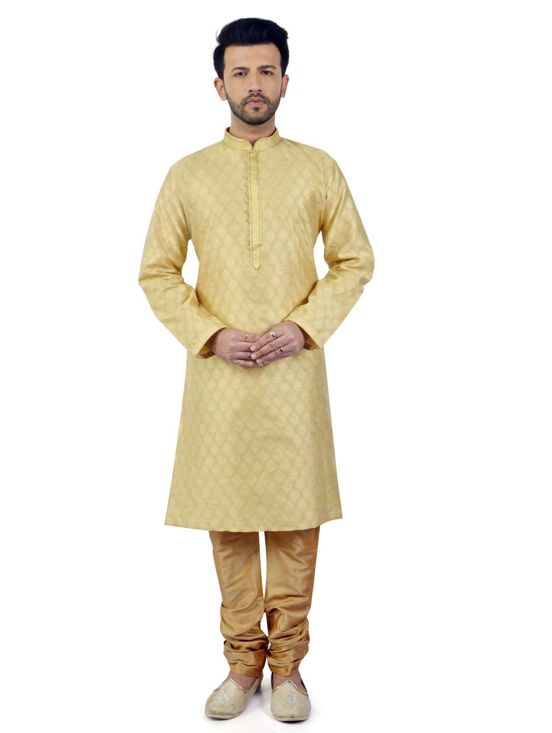 beige jacquard kurta pyjama set - 17854162 - Zoom Image - 0