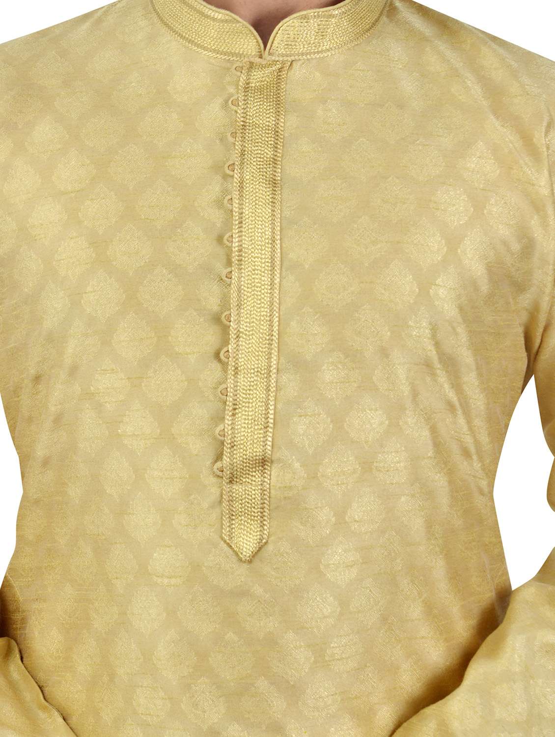 beige jacquard kurta pyjama set - 17854162 - Standard Image - 3