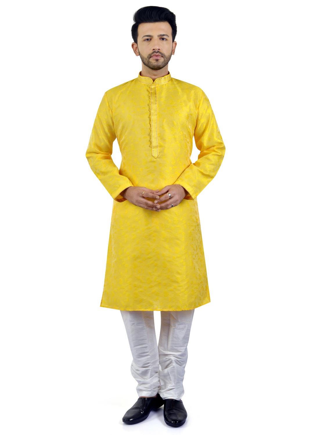 yellow jacquard kurta pyjama set - 17854164 - Zoom Image - 0