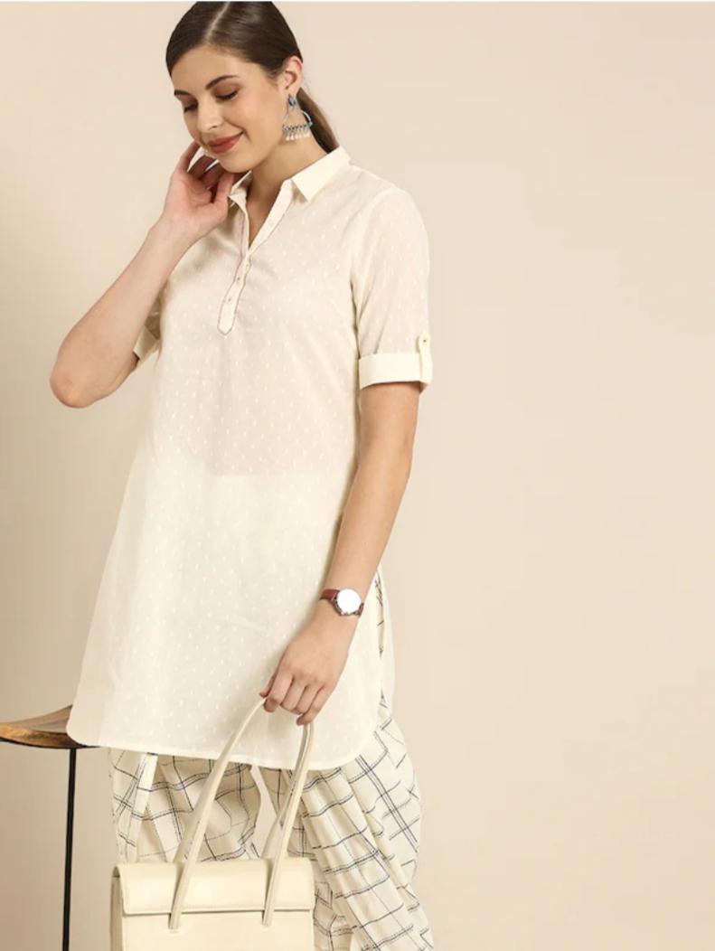 offwhite cotton kurti - 17855002 - Zoom Image - 0