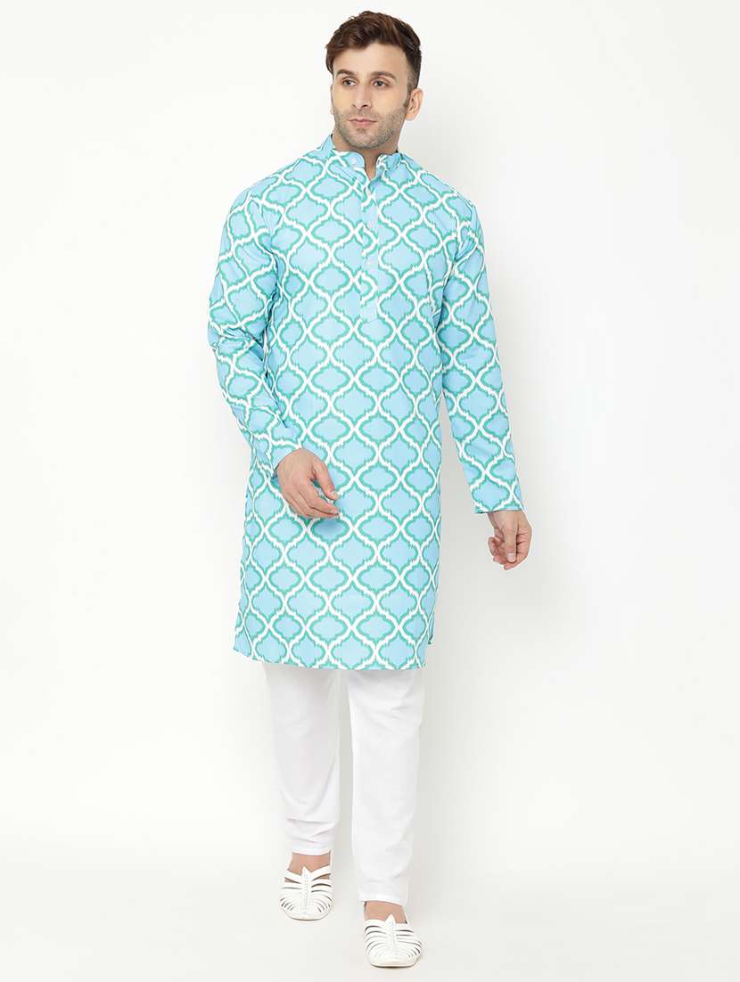 blue printed kurta pyjama set