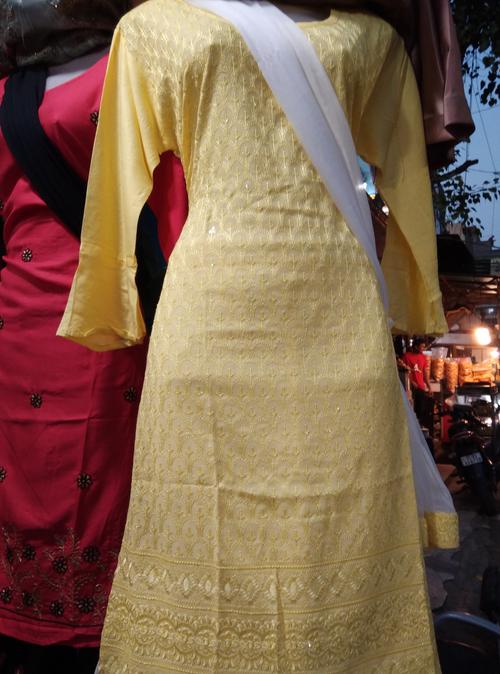 yellow polyester woolen kurta - 17856685 - Standard Image - 0