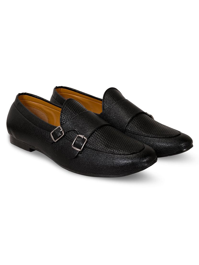 black leatherette slip on monk straps - 17856693 - Zoom Image - 0
