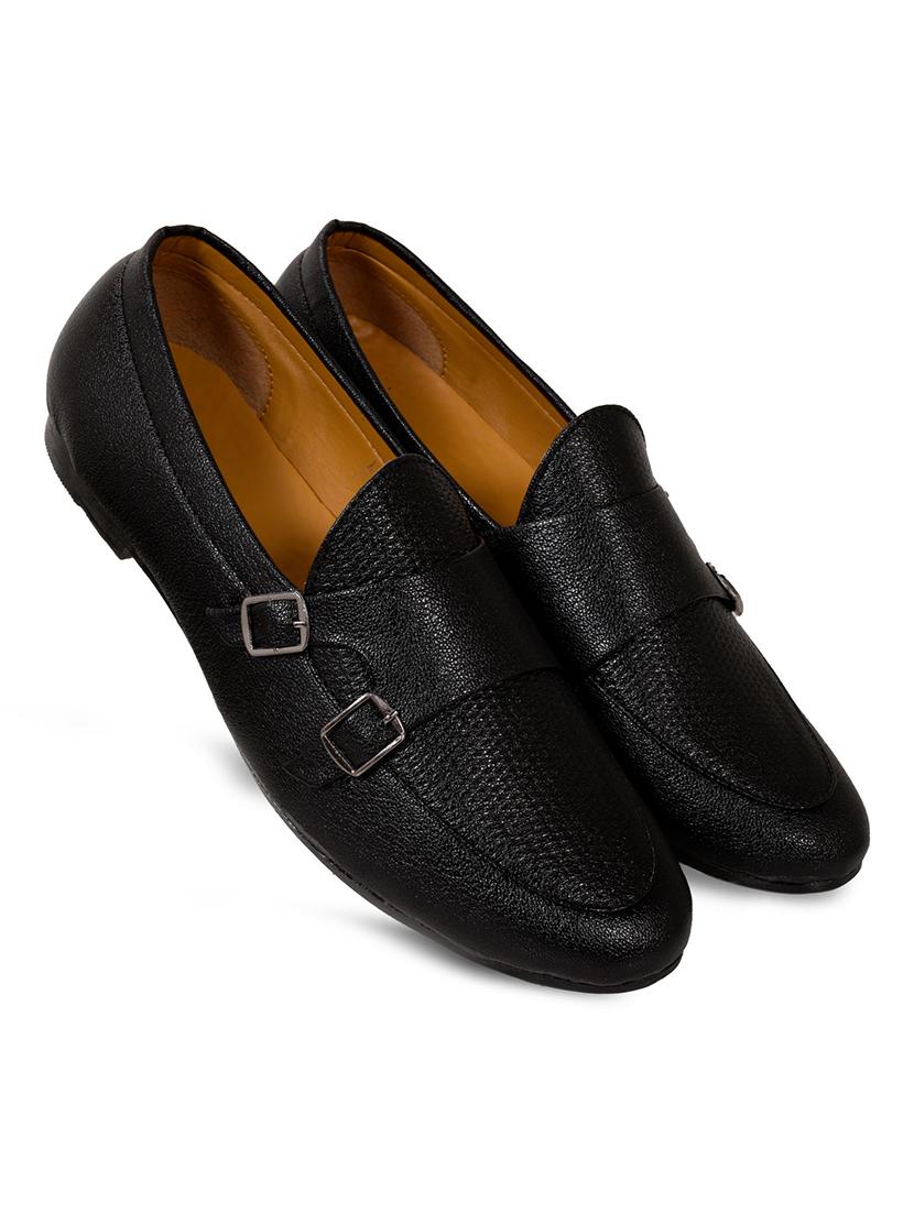 black leatherette slip on monk straps - 17856693 - Standard Image - 3