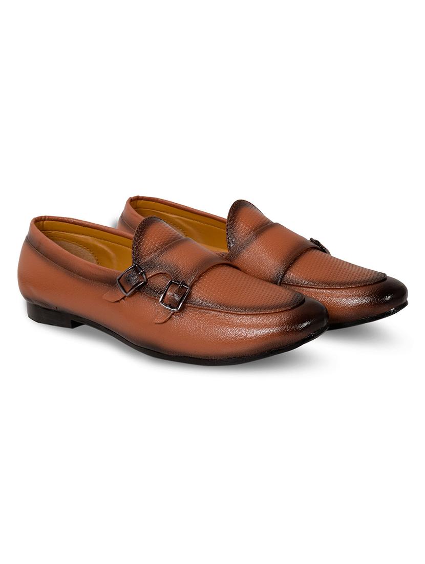 tan leatherette slip on monk straps - 17856694 - Zoom Image - 0