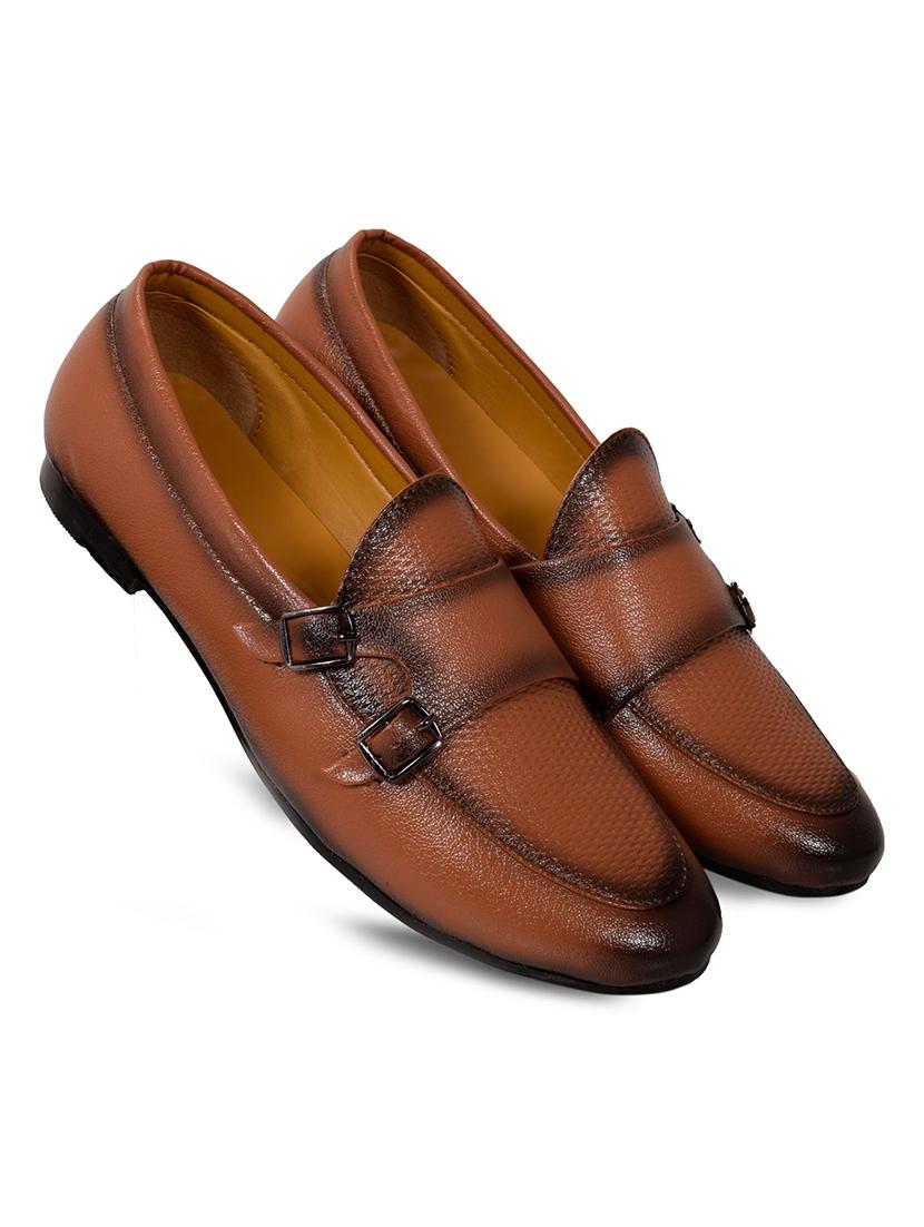 tan leatherette slip on monk straps - 17856694 - Standard Image - 3