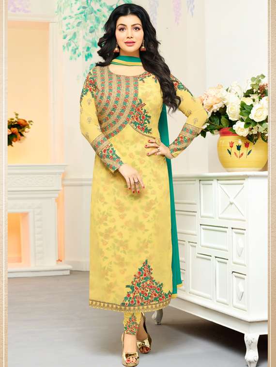 Yellow Sequins and Thread work Anarkali Style Salwar Suit with Straigh –  Seasons Chennai