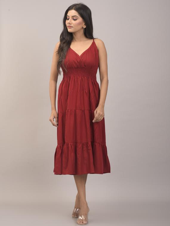 overlap neck solid tiered dress - 17857811 - Zoom Image - 0
