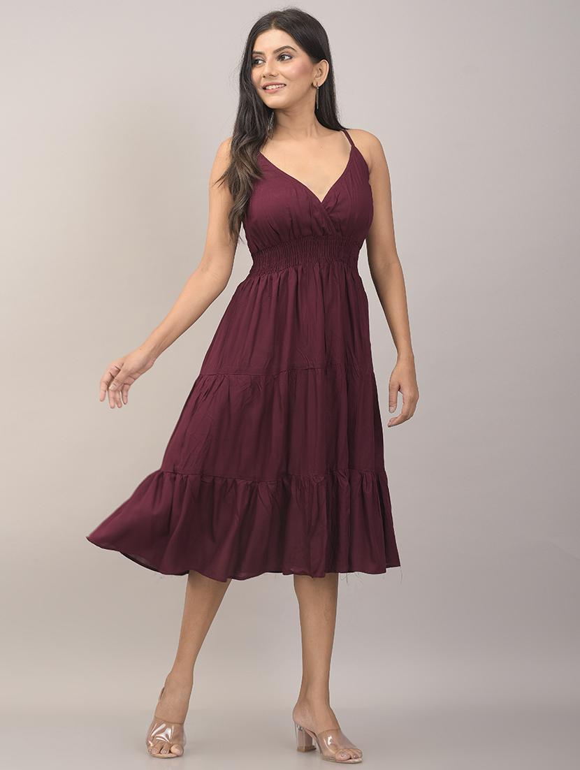 overlap neck solid tiered dress - 17857813 - Zoom Image - 0