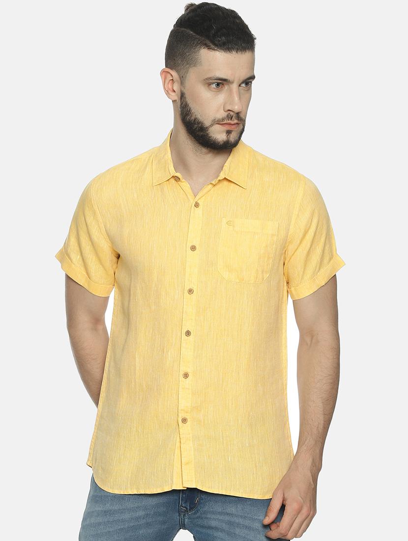 yellow solid linen casual shirt - 17859249 - Zoom Image - 0