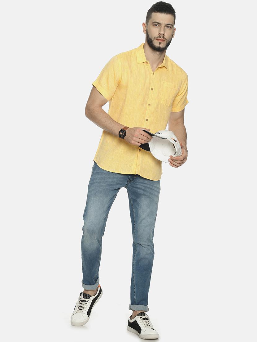 yellow solid linen casual shirt - 17859249 - Standard Image - 3