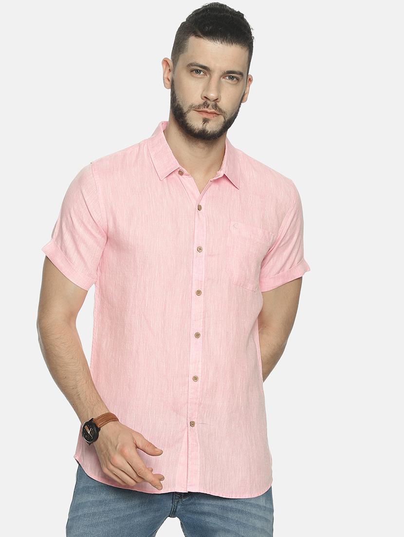 pink solid linen casual shirt - 17859253 - Zoom Image - 0