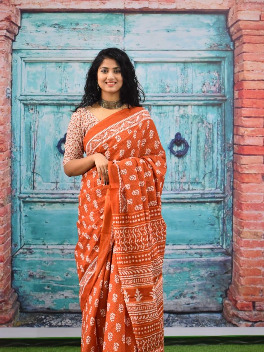 orange silk saree - 17859897 - Zoom Image - 0