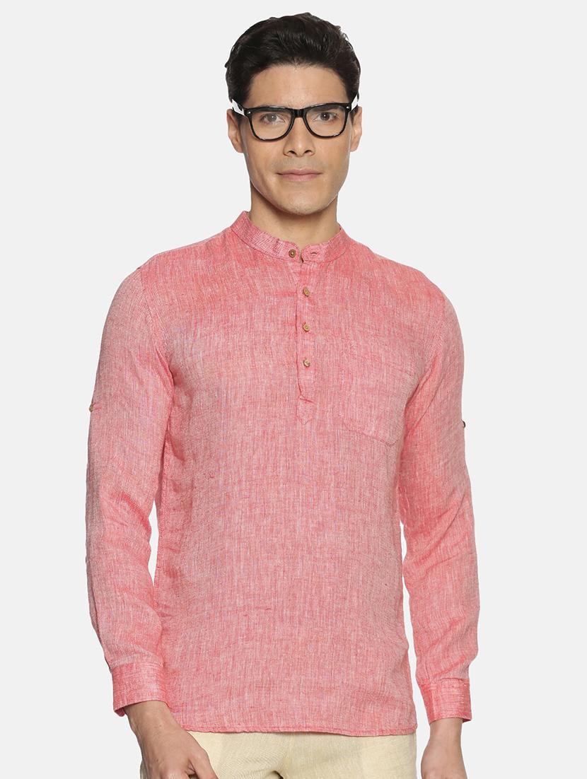 red solid linen short kurta - 17860054 -  Zoom Image - 0