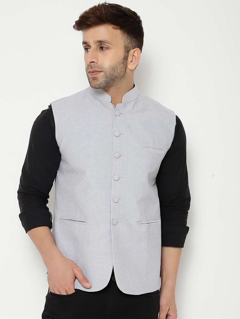 grey solid nehru jacket