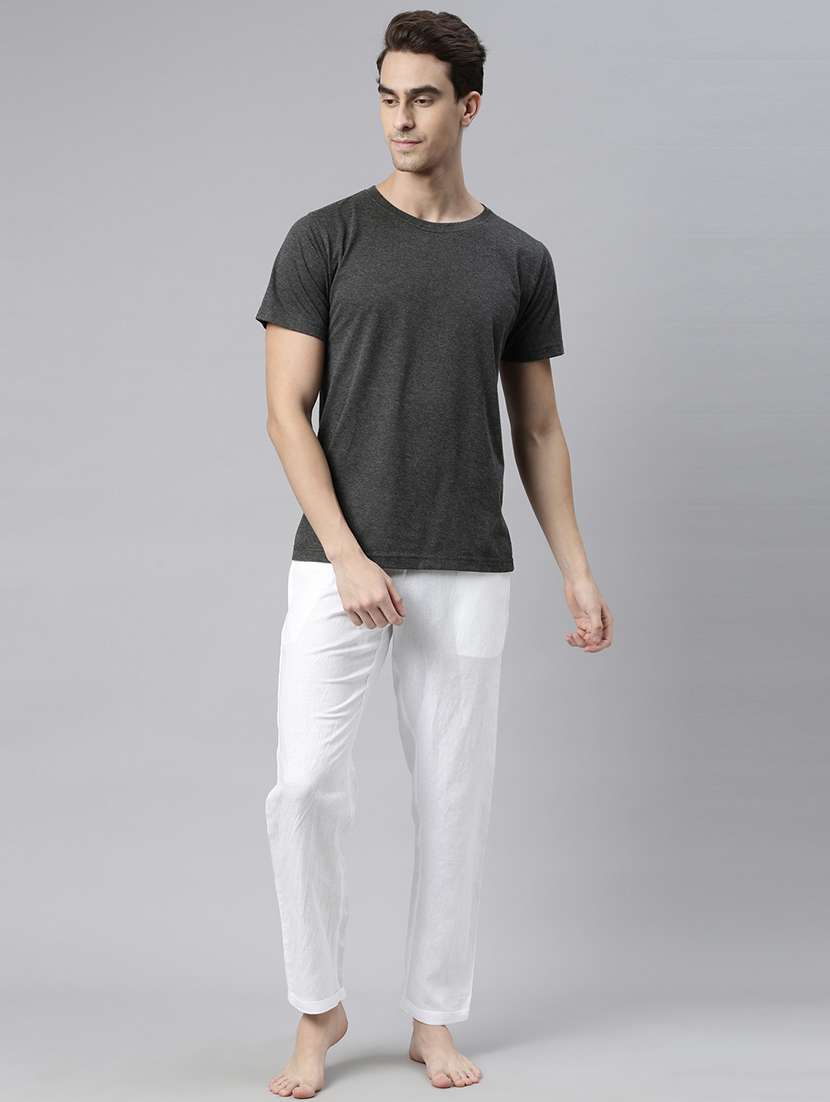 white solid linen pyjama - 17860268 - Standard Image - 3