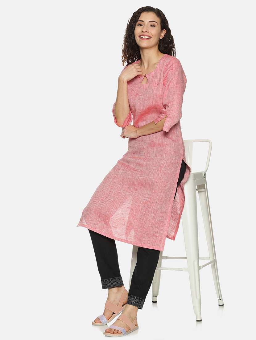 solid straight kurta - 17860569 - Standard Image - 3