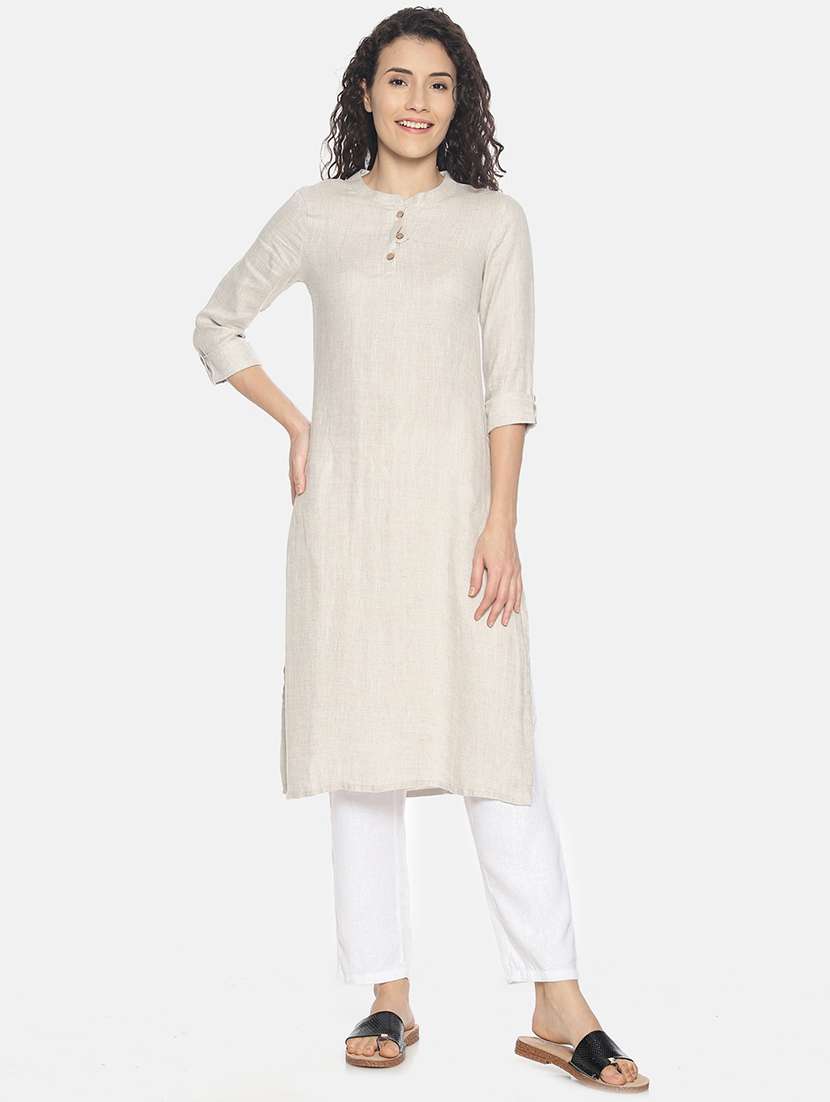 beige straight kurta - 17860570 - Zoom Image - 0