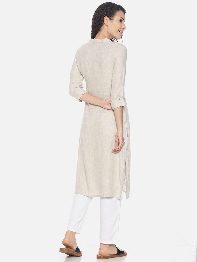 beige straight kurta - 17860570 - Standard Image - 3