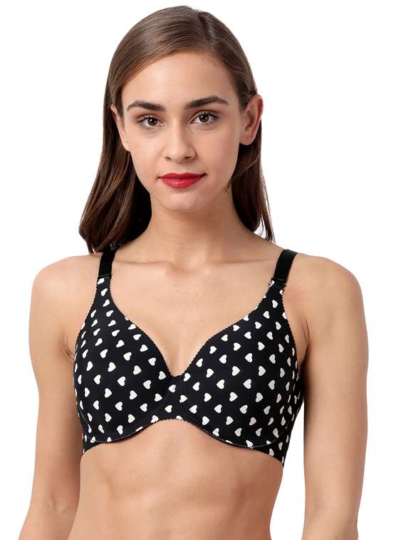 Black Printed T Shirt Bra