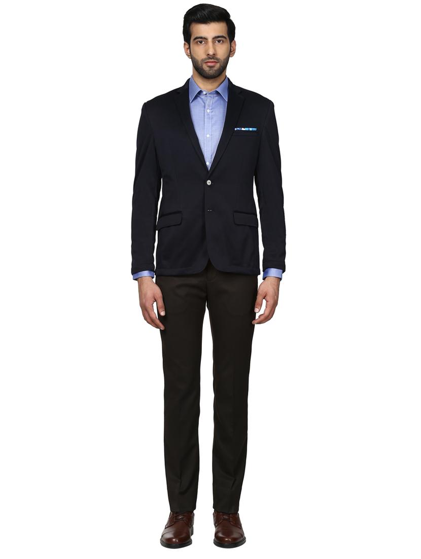 navy blue solid single breasted casual blazer - 17861690 - Standard Image - 3