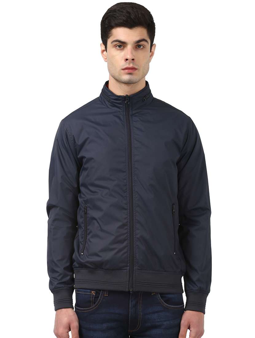 navy blue solid casual jacket - 17861706 -  Zoom Image - 0