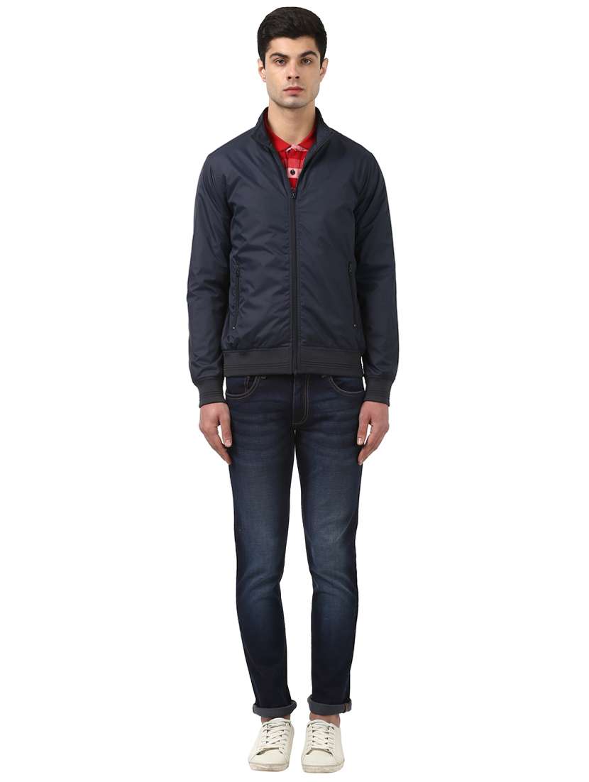 navy blue solid casual jacket - 17861706 - Standard Image - 3
