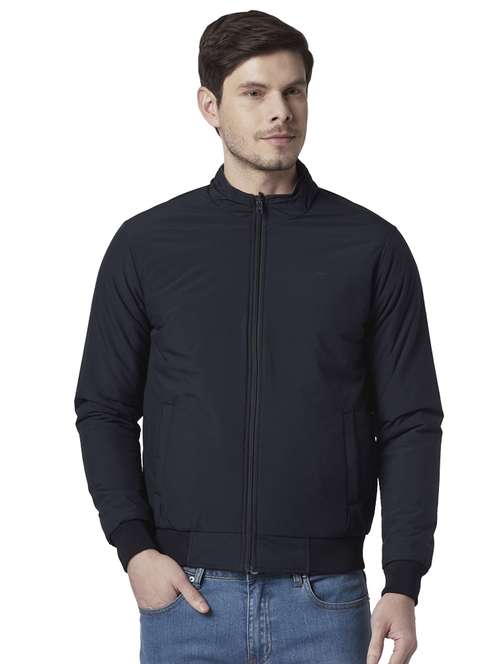 navy blue solid reversible casual jacket - 17861716 - Standard Image - 0