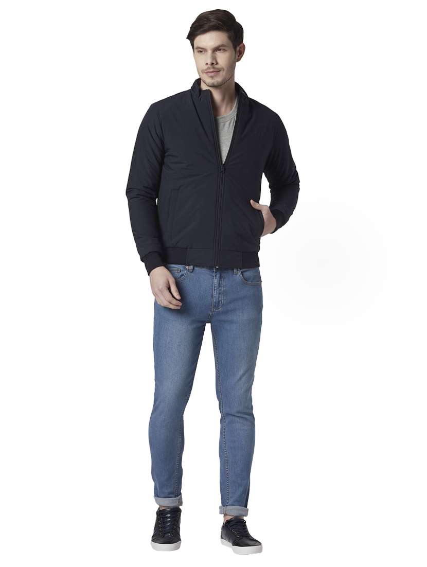 navy blue solid reversible casual jacket - 17861716 - Standard Image - 3