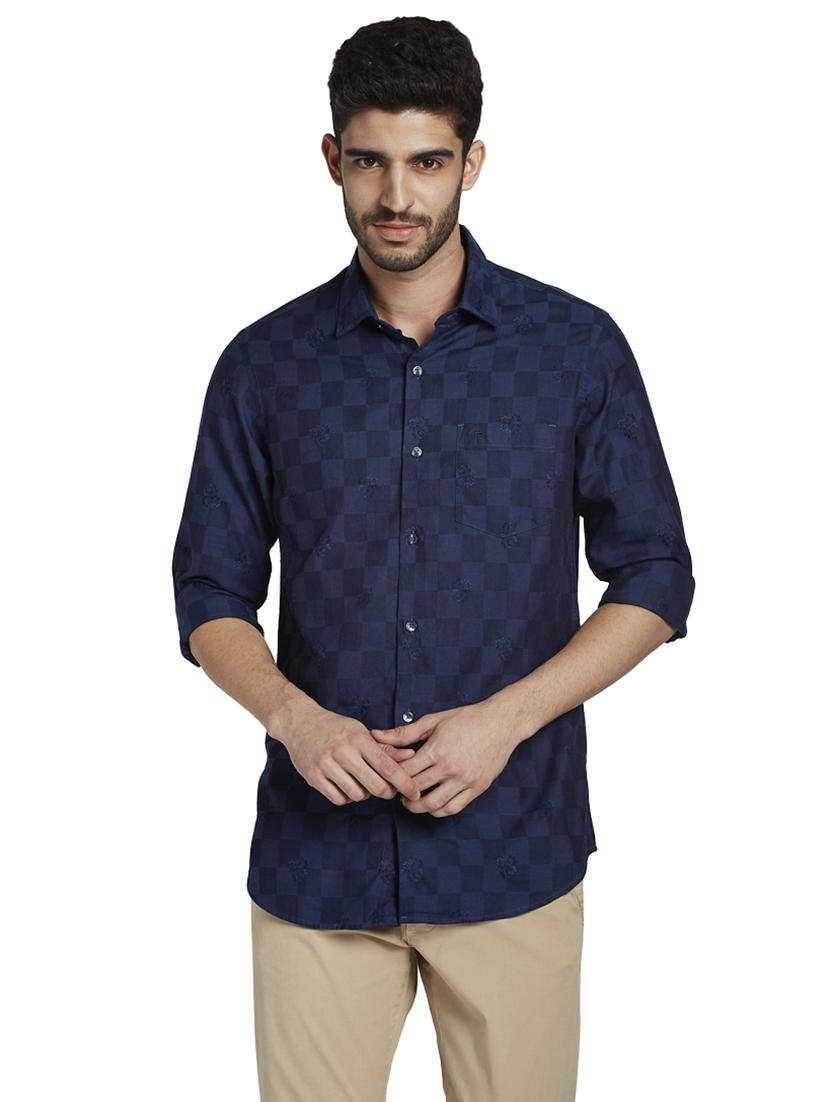 navy blue checkered casual shirt - 17861722 -  Zoom Image - 0
