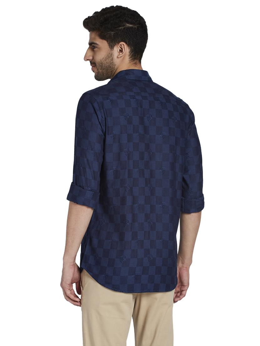 navy blue checkered casual shirt - 17861722 - Standard Image - 3
