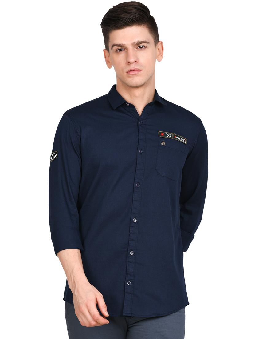 navy blue solid casual shirt - 17861861 - Zoom Image - 0