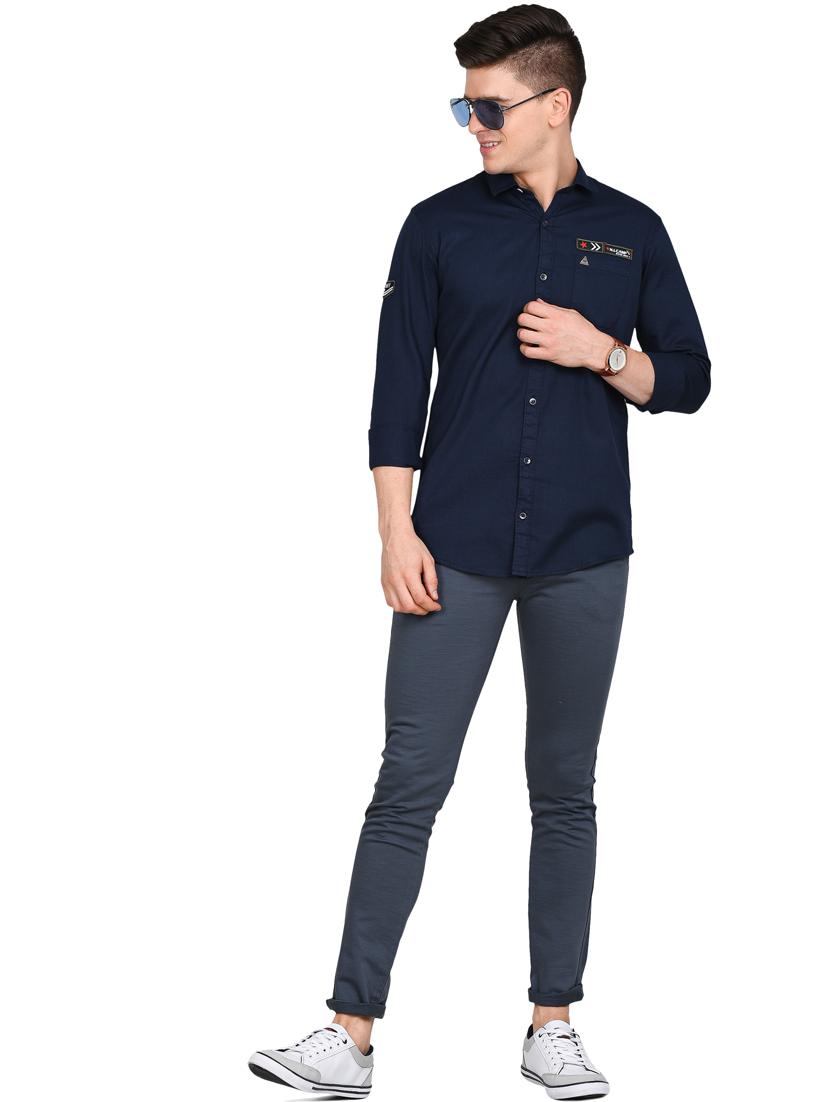 navy blue solid casual shirt - 17861861 - Standard Image - 3