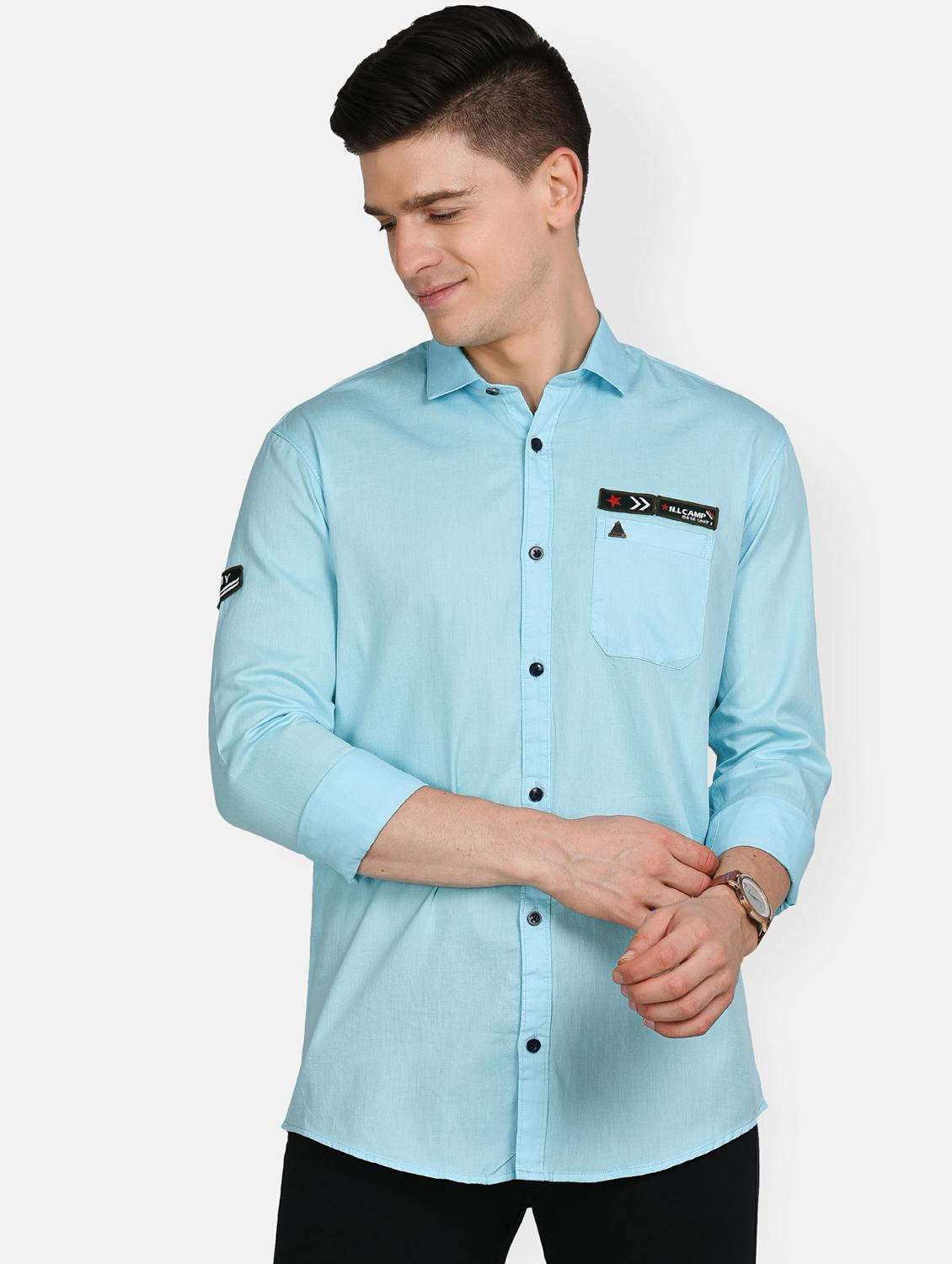 light blue solid casual shirt - 17861864 - Zoom Image - 0