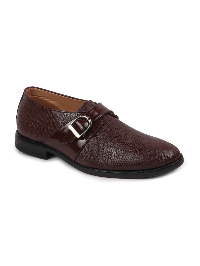 brown pu slip on monk straps