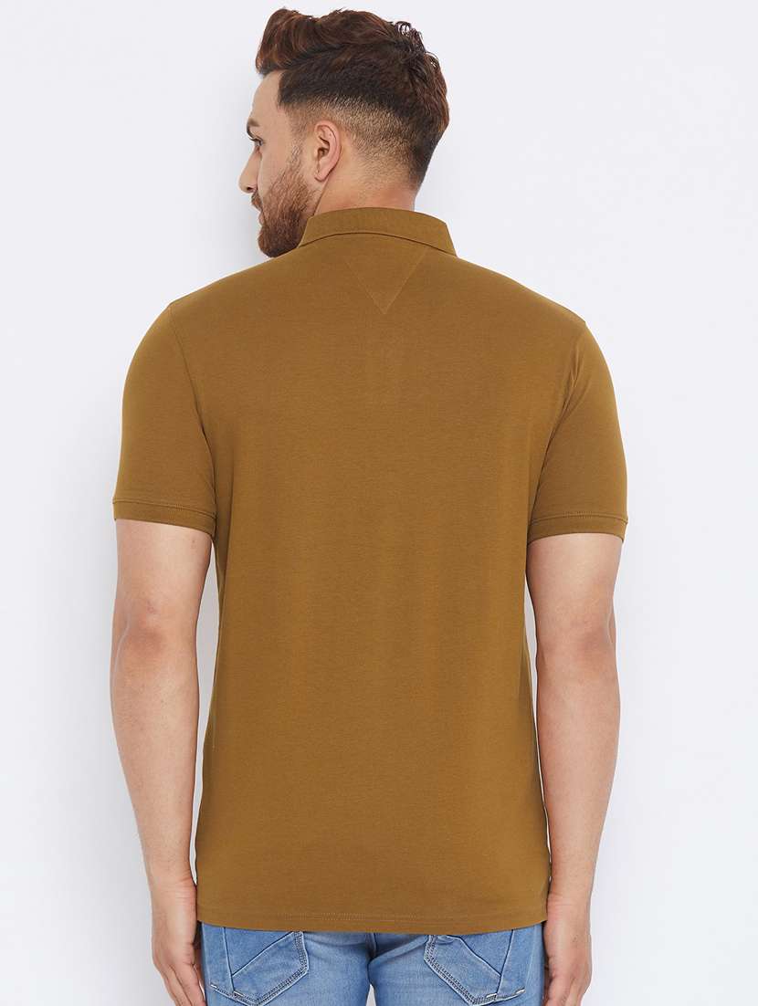 olive green solid polo t-shirt - 17865902 -  Standard Image - 3