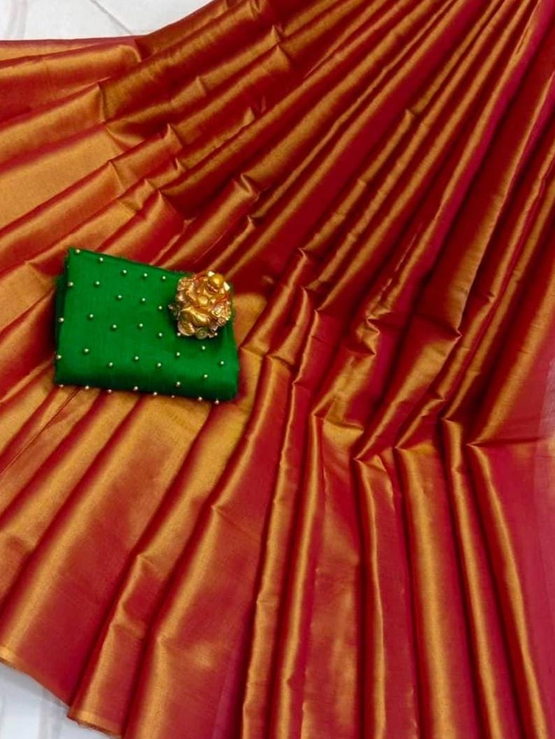 tissue silk cotton saree with moti - 17867790 - Zoom Image - 0