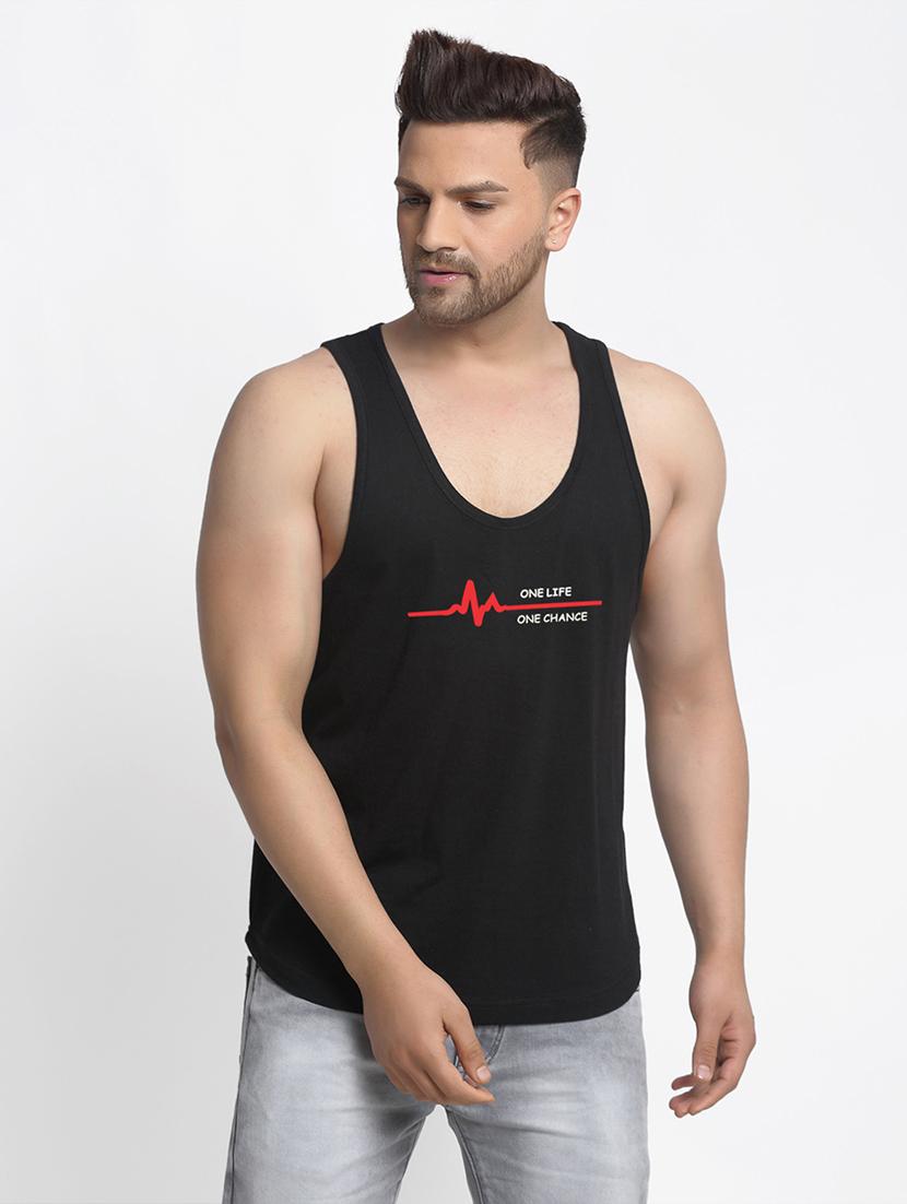 round neck black printed vest