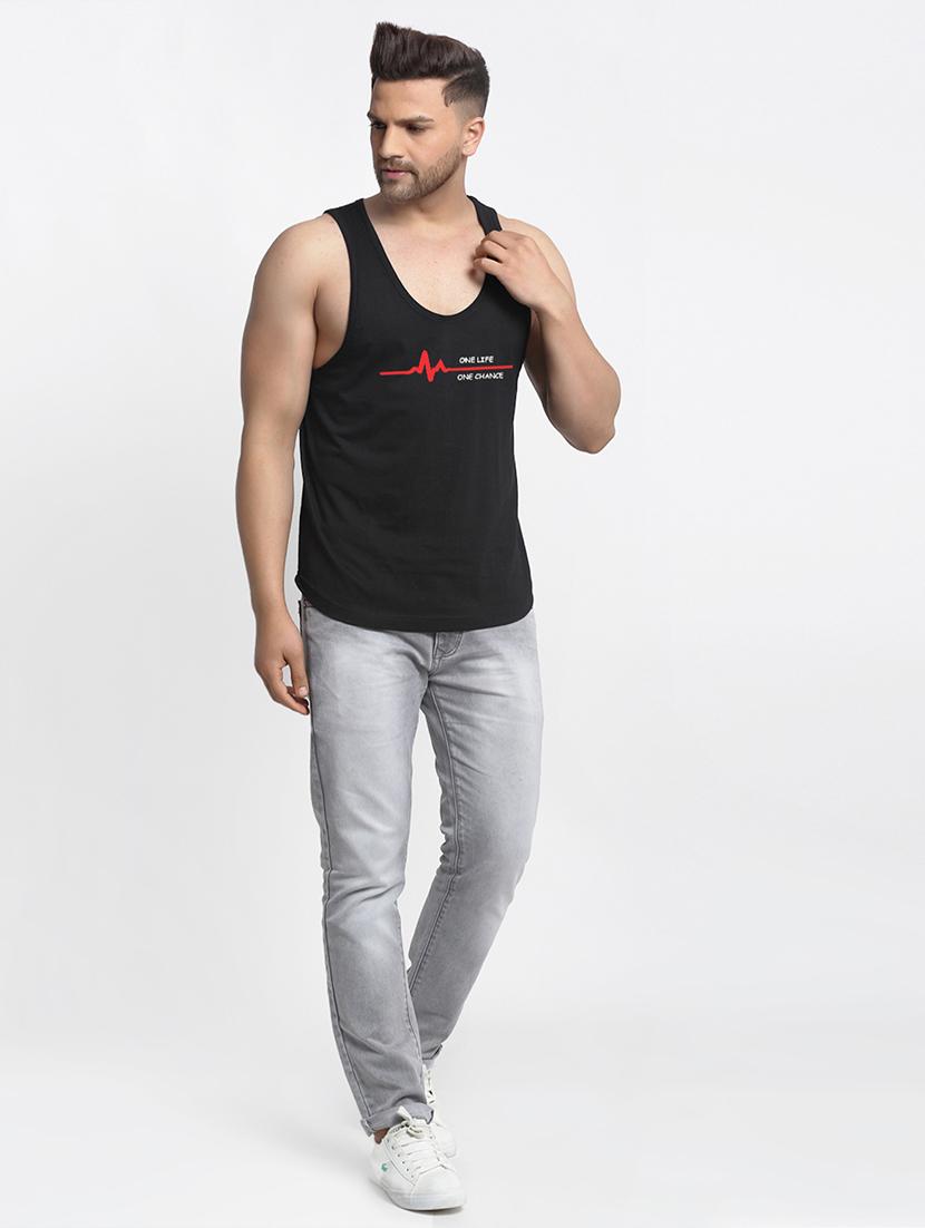 round neck black printed vest - 17868974 - Standard Image - 3