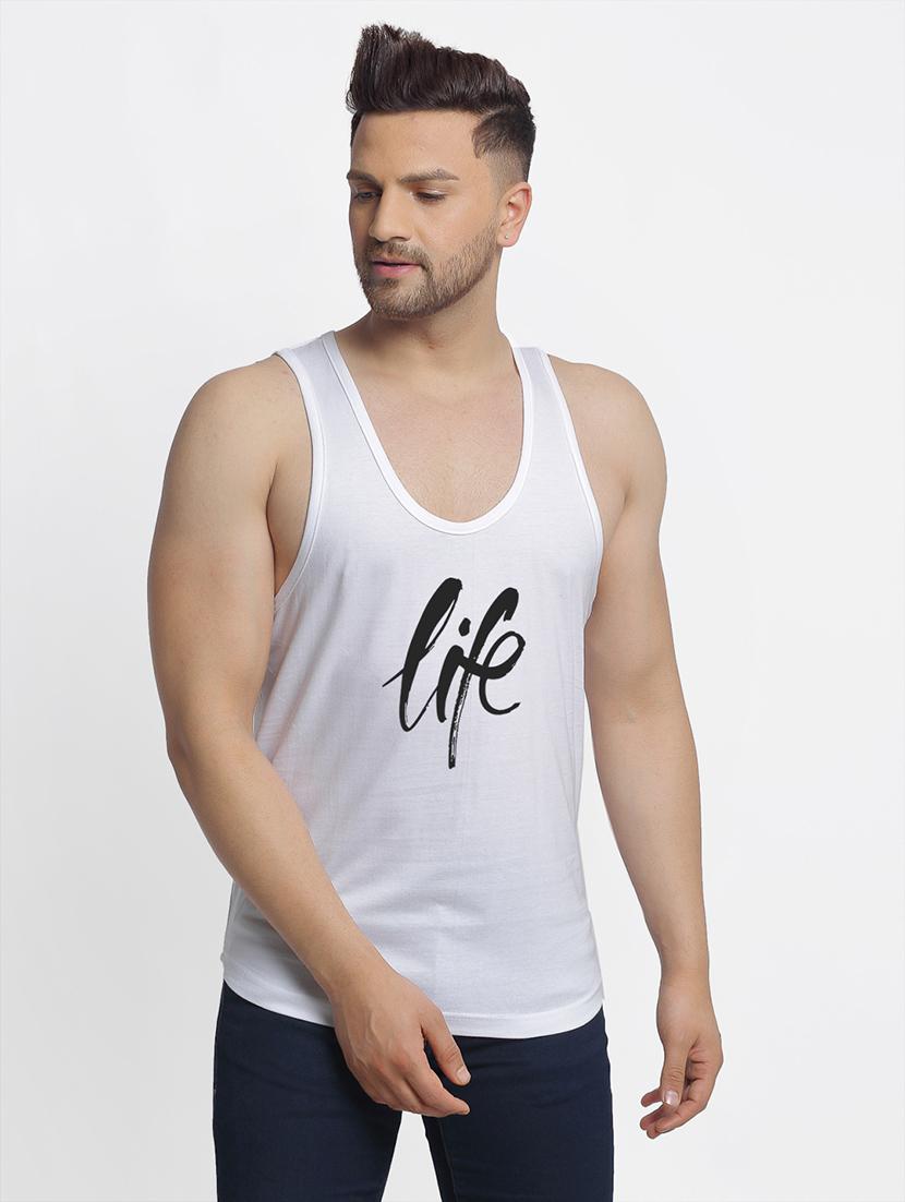 white printed vest