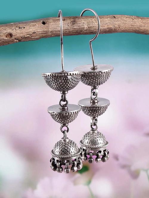 silver  tone silver jhumka earring - 17871782 -  Standard Image - 0