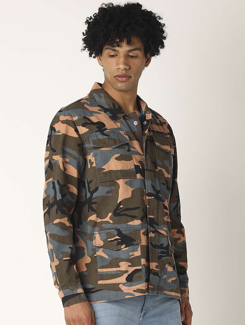 Olive Green Camouflage Denim Jacket 