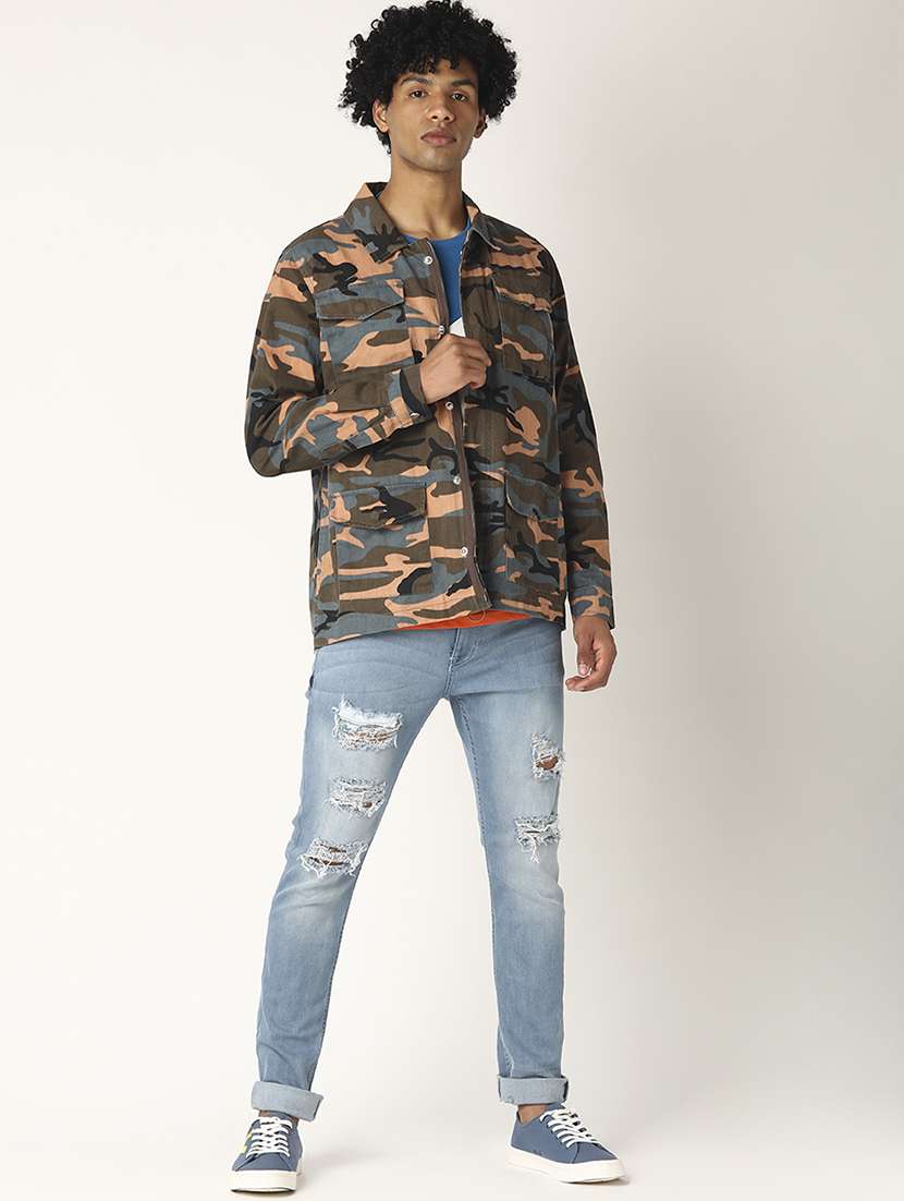 Olive Green Camouflage Denim Jacket 