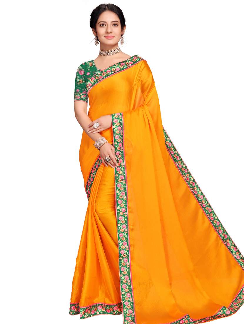 solid bordered saree - 17874189 - Zoom Image - 0