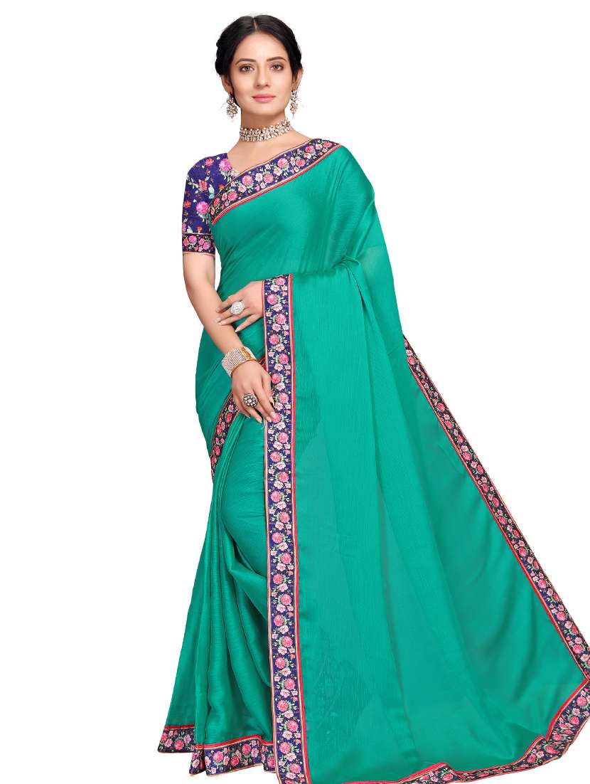 solid bordered saree with blouse - 17874196 - Zoom Image - 0