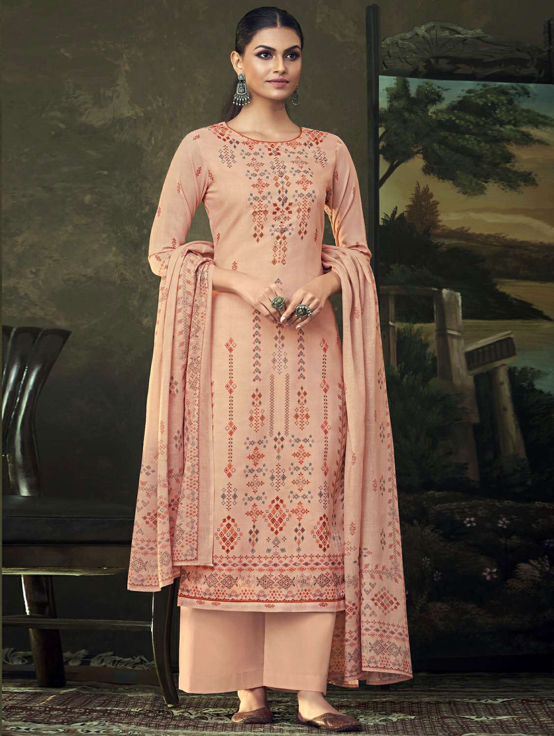 Printed Unstitched Palazzo Suit Set 