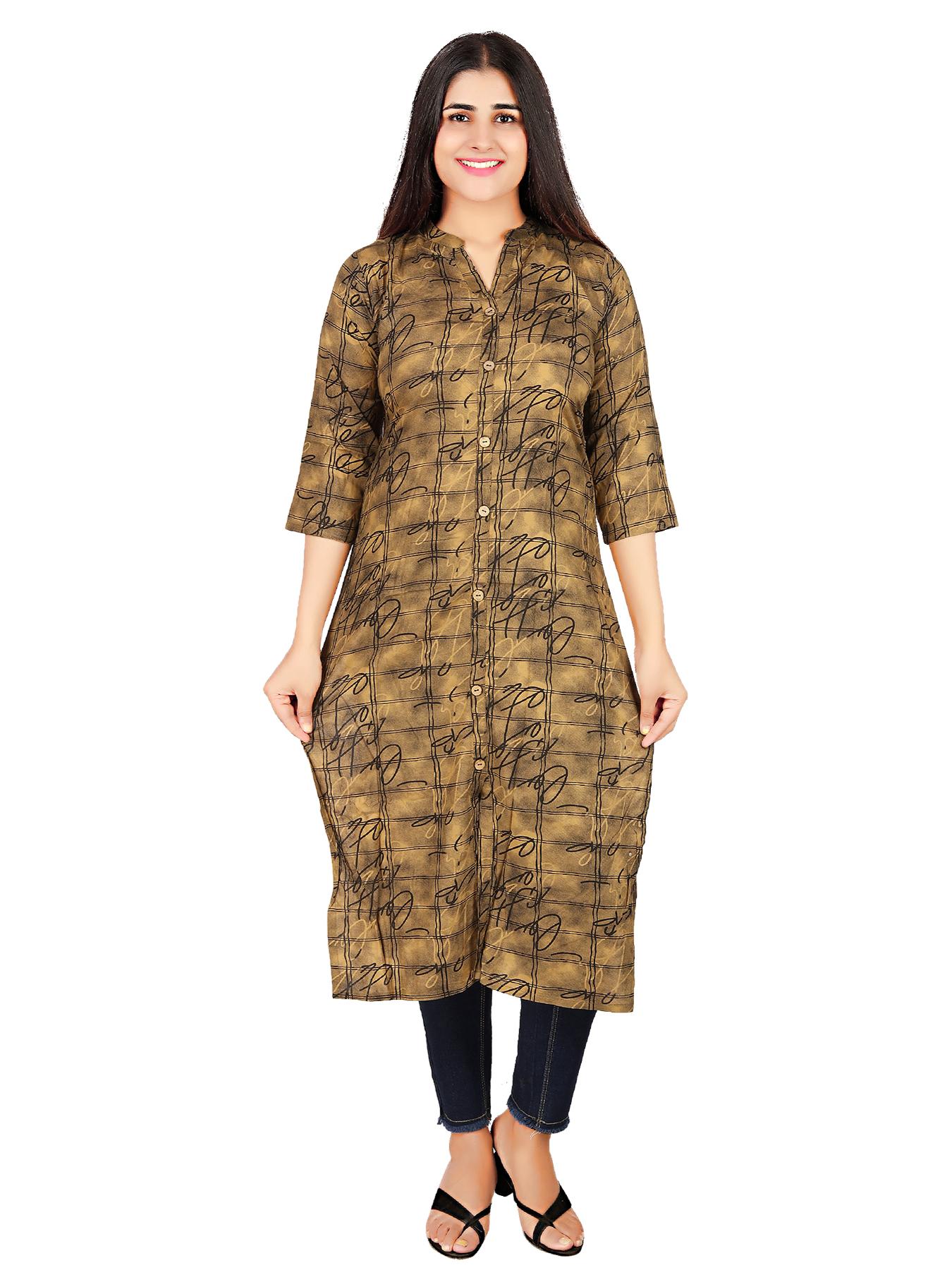 jacket type rayon long kurtis - 17874301 - Standard Image - 3