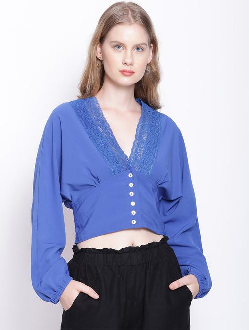 lace detail solid crop top - 17875212 - Standard Image - 0